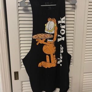 Garfield Graphic Black Muscle Tank with Pizza